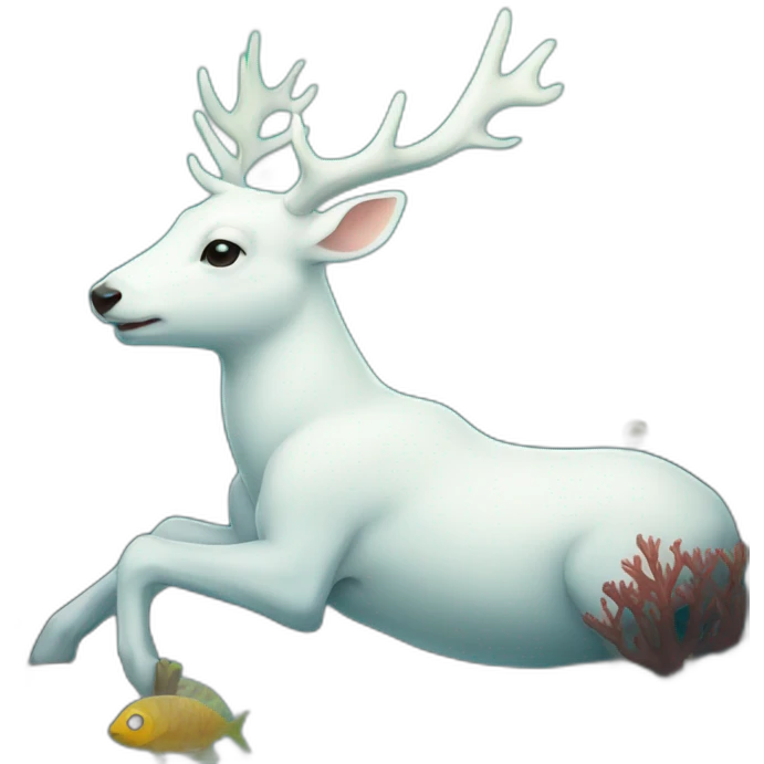 white deer swimming under the sea emoji