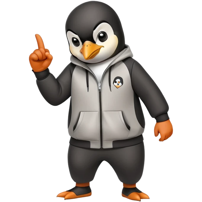 friendly anthropomorphised penguin wearing a mafia-style tracksuit, secretive scheming pose, soprano vibe, angry expression, running aggressively, holding a knuckle duster emoji