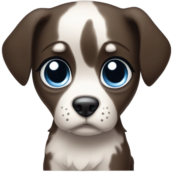 Pretty girl with long dark brown hair and big blue eyes making sad puppy dog face emoji