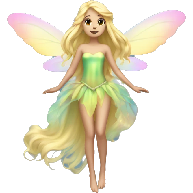 Iridescent fairy flying long hair blonde full body emoji