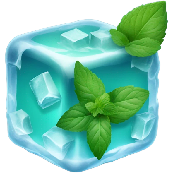 ice cube with mint leaves emoji