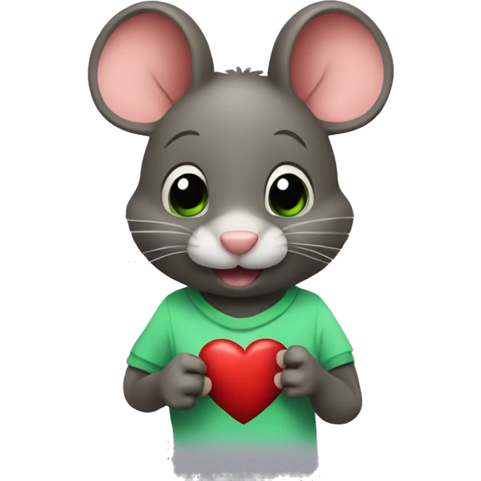 Ratón con un corazón verde emoji