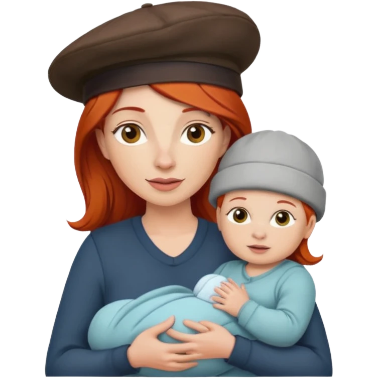 red haired Mother with Hats with her baby emoji