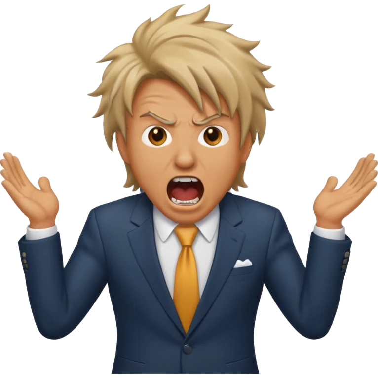 screaming man, with hair, in a suit emoji