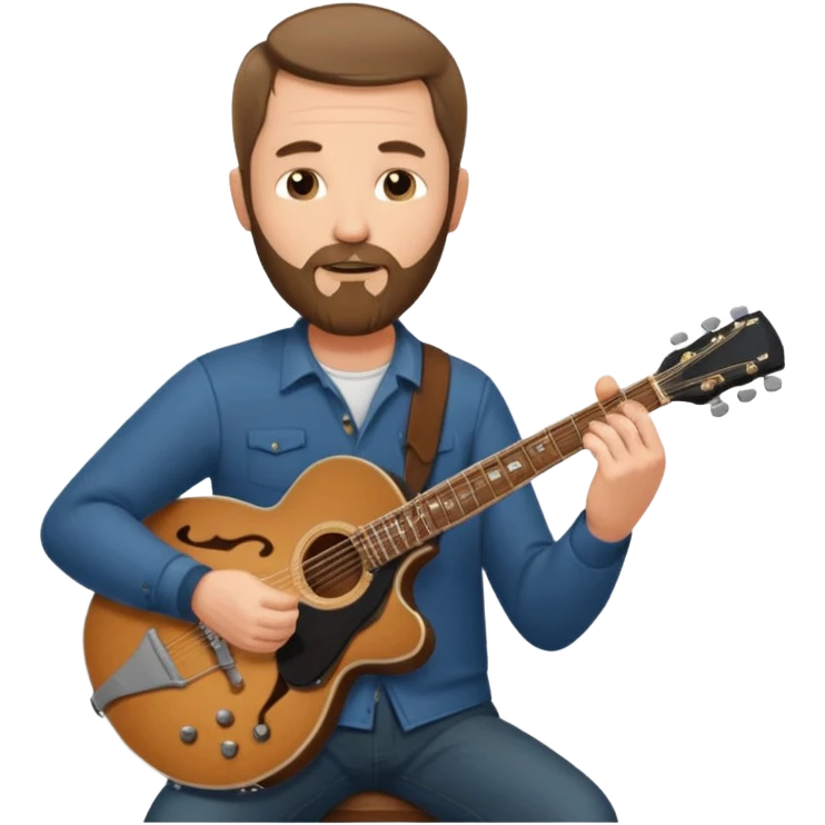 a short hair, with long side beards, middle age metal head with a classic epiphone guitar emoji