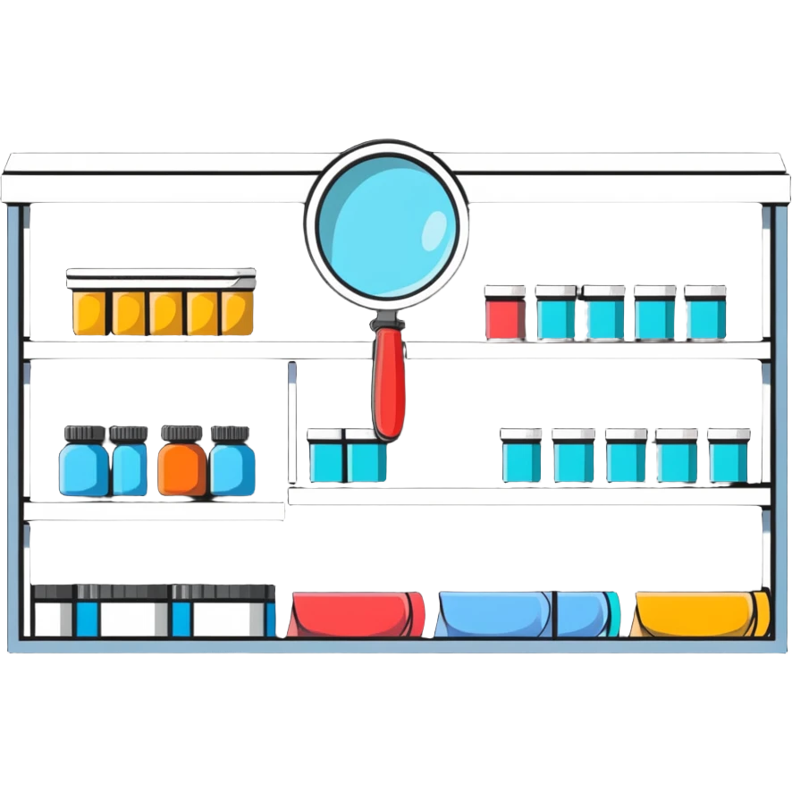 magnifying glass over empty product shelf searching emoji