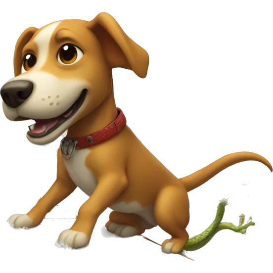 Dog surfing with a dragon emoji