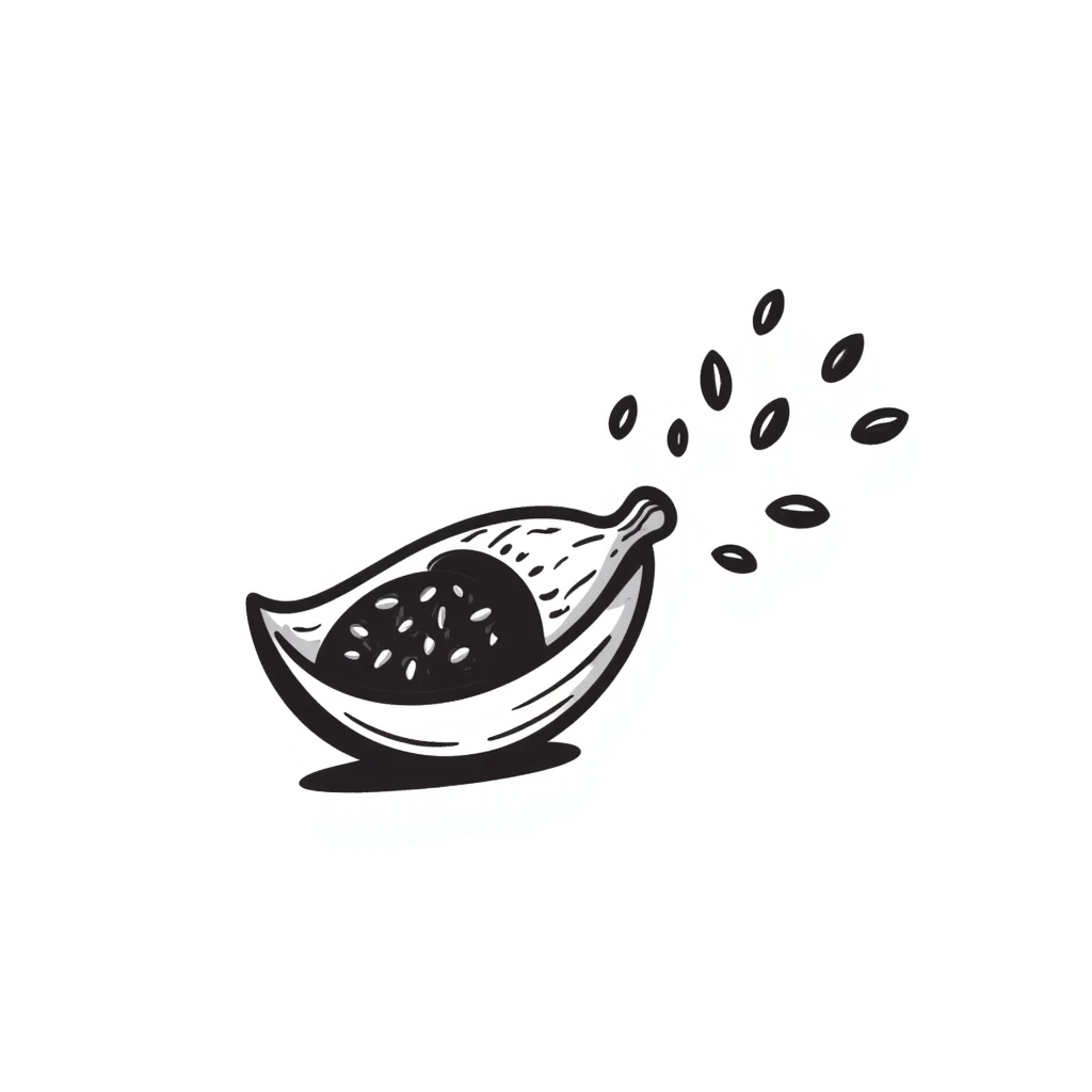 hand-drawn sesame seed pod opening with seeds spilling out emoji