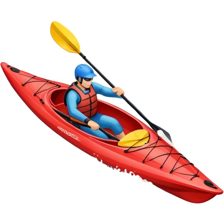 An icon showing a close-up of a kayak gliding over rippling water, with a double-bladed paddle in motion and splashes around. The sleek shape of the boat and dynamic strokes highlight the speed and precision of kayaking. Transparent background emphasizes the energy of the sport. emoji
