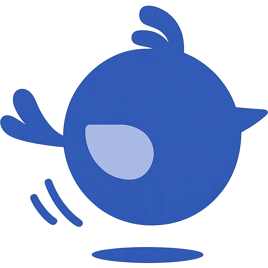 bouncy blue cute bird, minimal, just a circle and beak, no eyes, flat design emoji