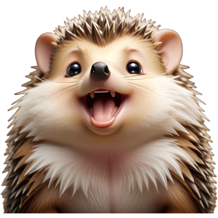 Cinematic Cute Yawning Hedgehog Portrait Emoji, Head tilted slightly with a dramatic, wide-open yawn, showcasing a soft, downy brown Fur with tiny, droopy ears and eyes barely open in drowsy contentment, Simplified yet irresistibly adorable features, highly detailed, glowing with a soft, cozy glow, high shine, relaxed yet expressive, stylized with a touch of natural whimsy, bright and endearing, soft glowing outline, capturing the essence of a sleepy yet affectionate hedgehog, so drowsy it feels like it could curl up out of the screen for a nap! emoji