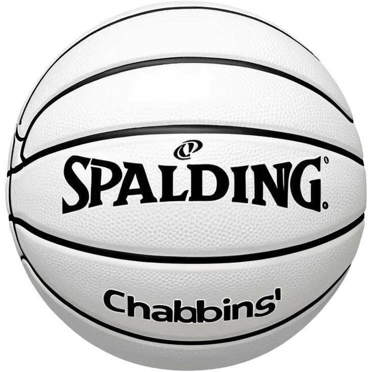 Super minimalist black basketball with minimal white lines, tiny NBA and Spalding text, iOS emoji style emoji
