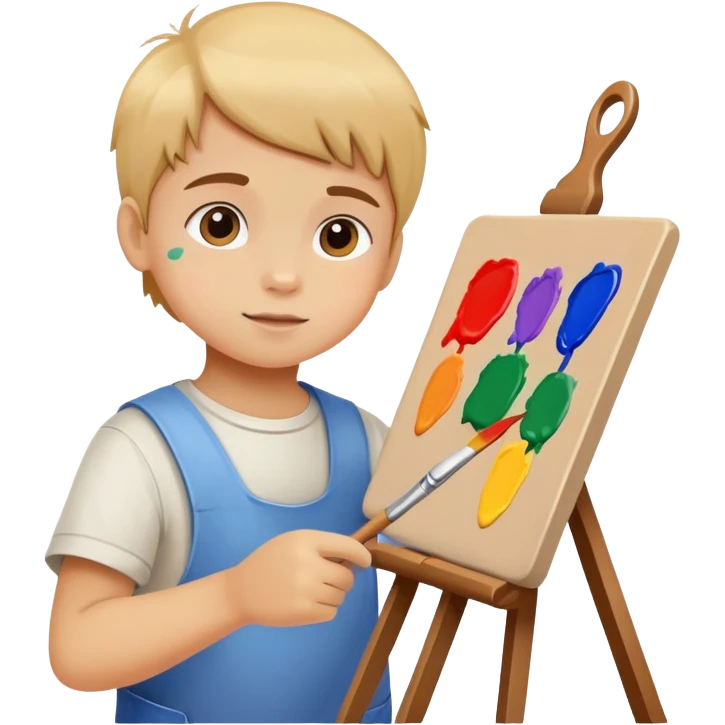 child painting on a canvas with a brush, colorful and creative emoji