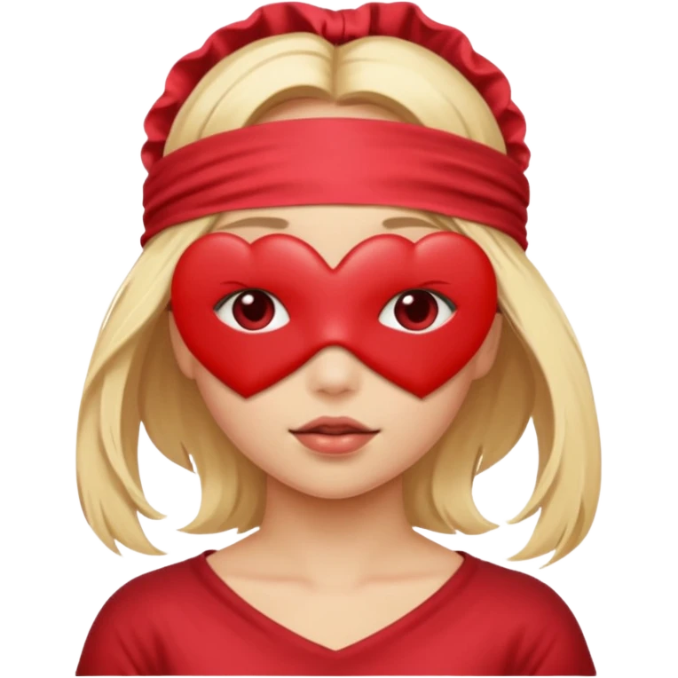Blonde girl, blind folded, hearts emoji