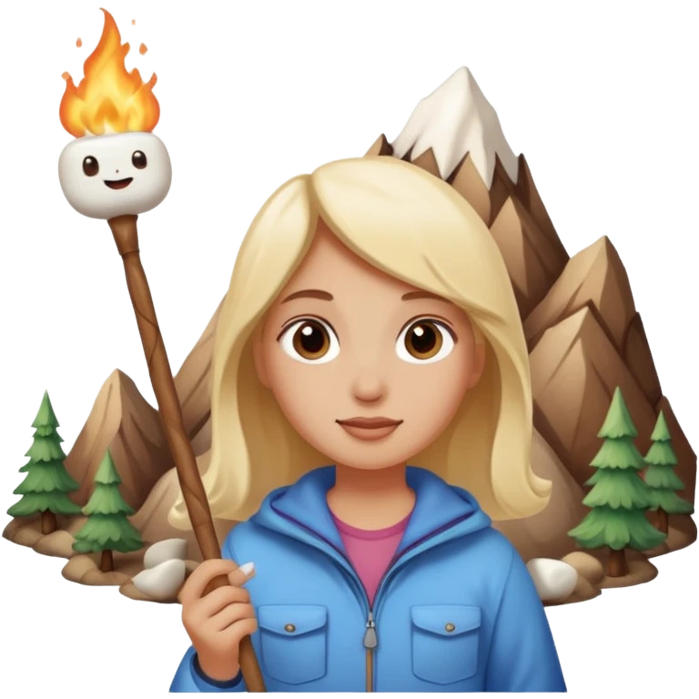 Girl + marshmallow stick, Mountain Campers. emoji