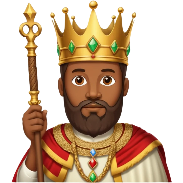 Ethiopian Emperor Menelik II, holding a scepter, majestic crown, full beard emoji