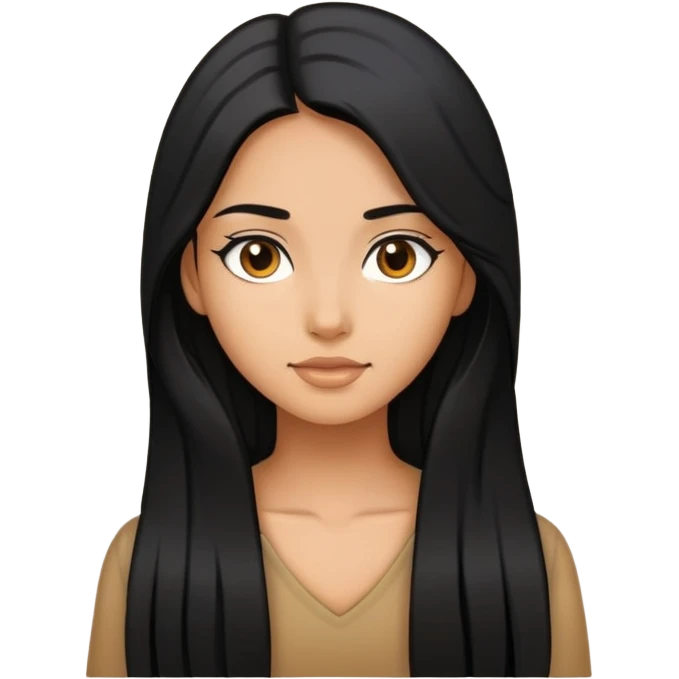Tan skin with long black hair girl emoji