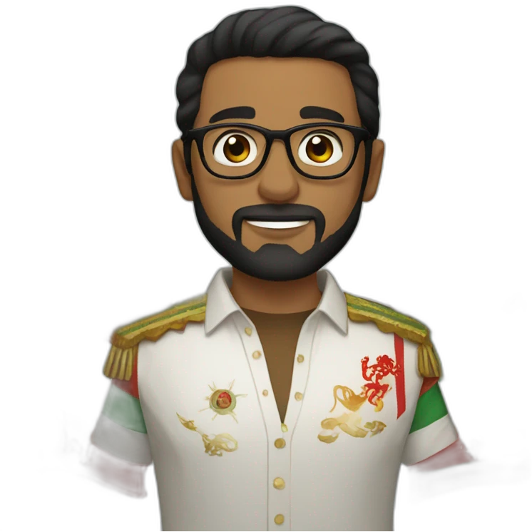 Short black hair and beard, dark brown eyes white man with glasses holding Moroccan flag emoji