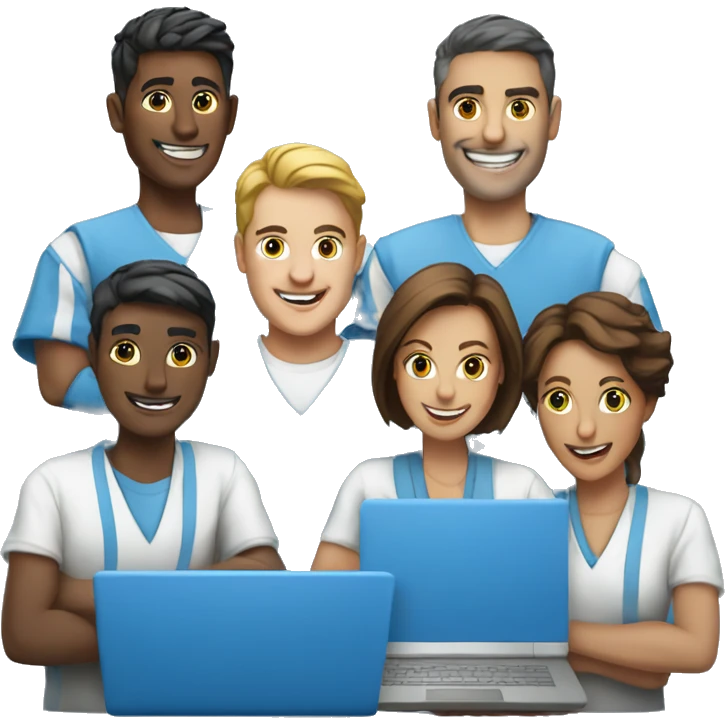 Teamwork with laptops in blue color emoji