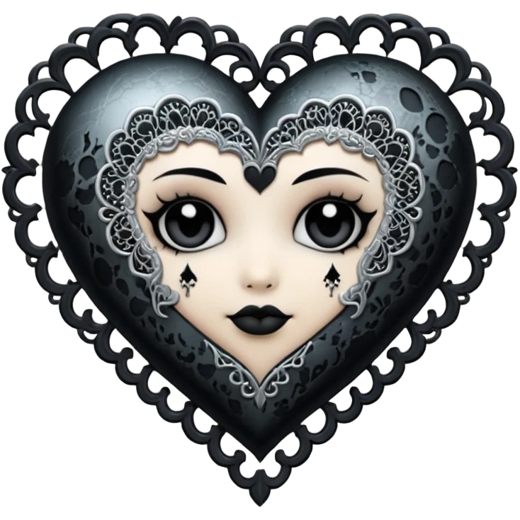 emo heart with full moon and silver lace emoji