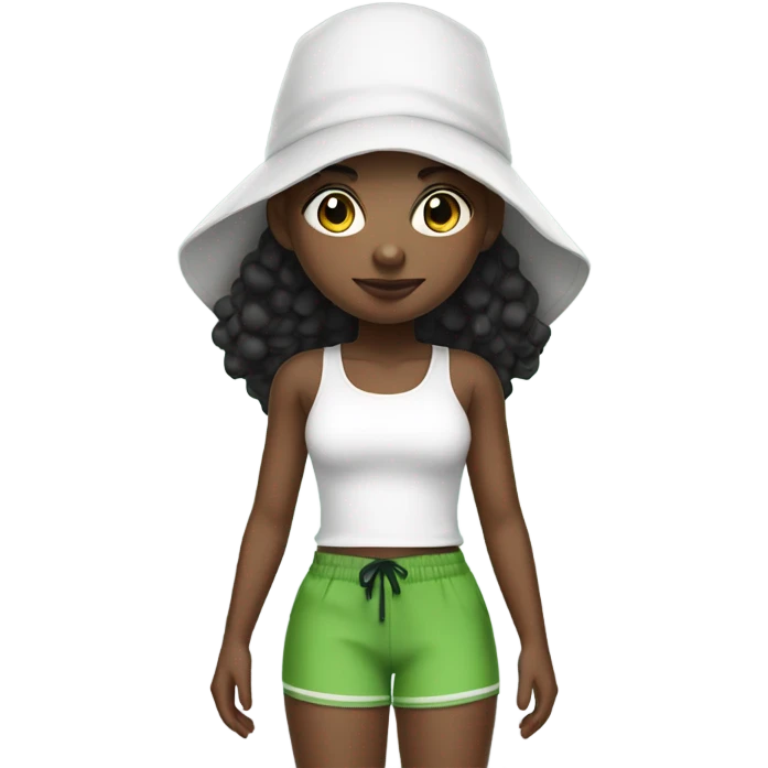 Black girl with black bonnet, white tank top and green shorts emoji