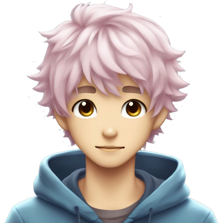 Cute Kawaii Beautiful Gorgeous Sparkly Shiny Blushing Anime Style Catboy With Pretty Hair And Hoodie Trendy Style Outside emoji