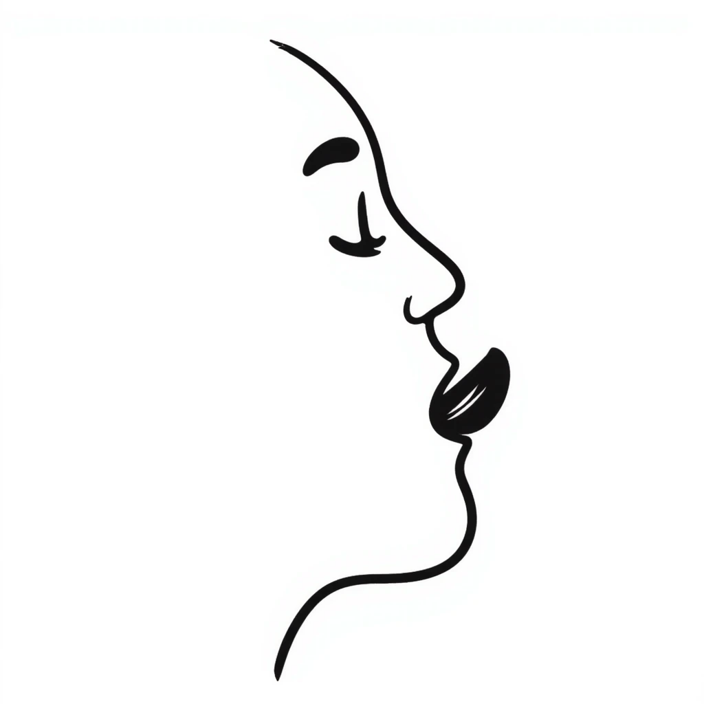 Simple sketch of a face profile showing mewing technique, tongue against roof of mouth, improved jawline emoji