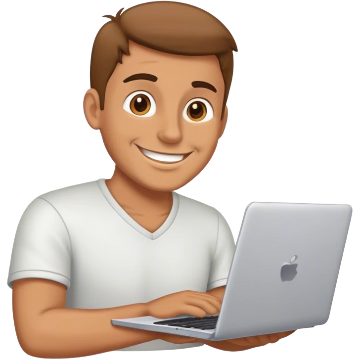 Man with laptop with smile emoji