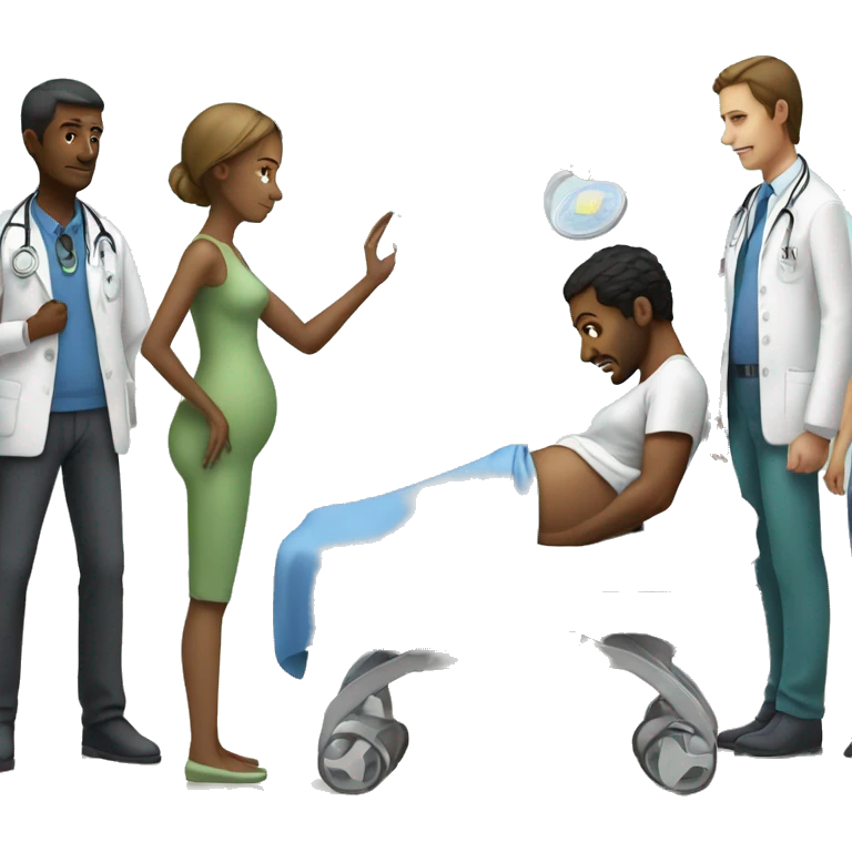 a woman gives birth and doctors stand nearby emoji