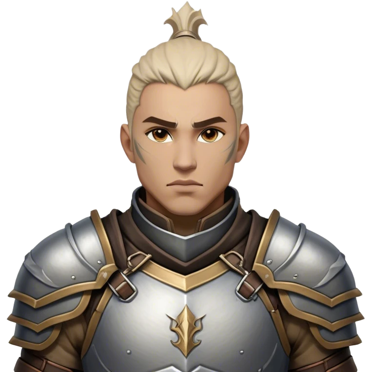 Cinematic Realistic WoW Human Warrior Portrait, head tilted epicly and inquisitively, showcasing a commanding presence and heroic grace. His chiseled features, resolute eyes, and meticulously crafted steel armor with leather accents in harmonious greys and bronzes are rendered with lifelike clarity and dramatic lighting, high shine, epic and awe-inspiring, embodying the spirit of a warrior poised for battle. emoji