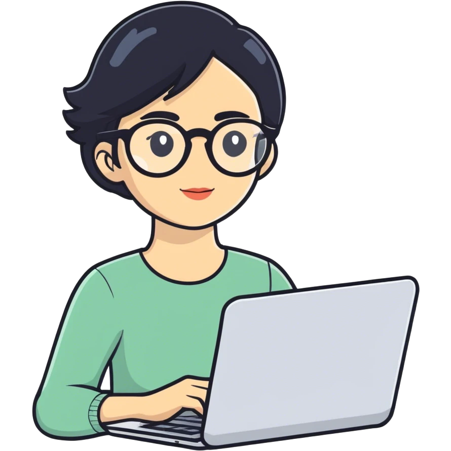 Woman IT director with laptop asian emoji