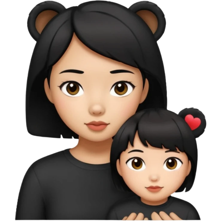 An elegant bear in love with a sexy Asian girl with short hair wearing black emoji