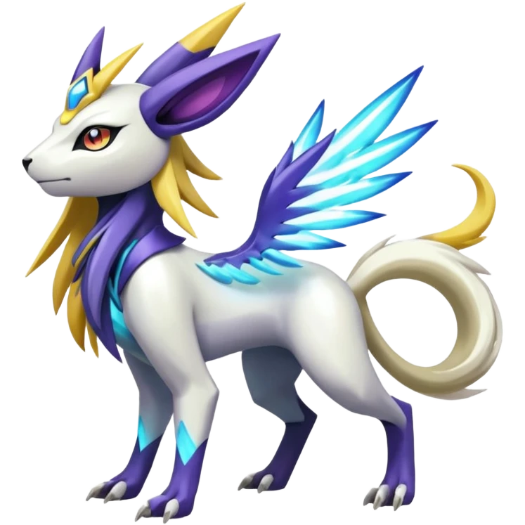 Colorful Futuristic Meloetta-Absol-Manectric-Solgaleo-Raikou-Pokémon-Digimon-Fakémon-fusion-hybrid-creature emoji