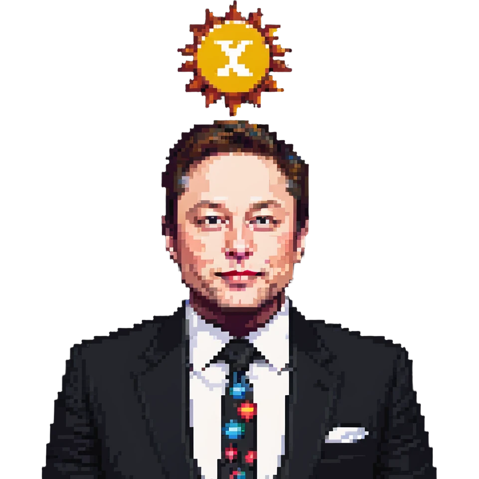 Elon Musk with X logo sun design emoji