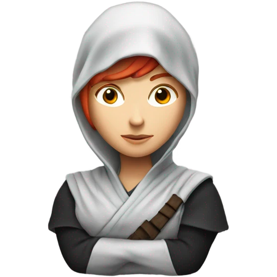 female caucasian red haired ninja with face covered emoji