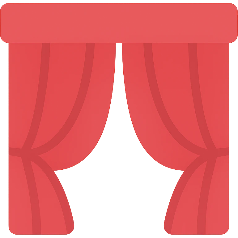 symmetrical red curtain, fully closed, both sides matching emoji