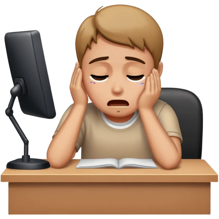 person sitting at a desk crying emoji