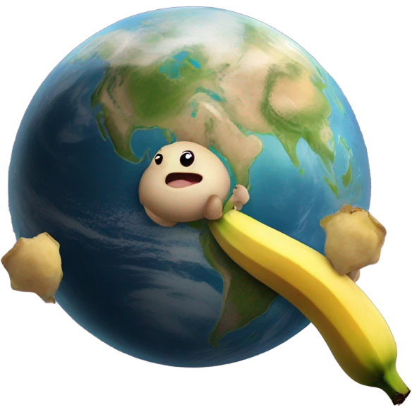 Planet with 2 baby legs eating a banana emoji