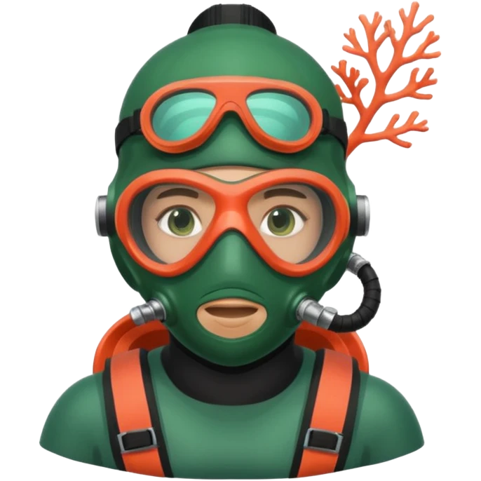 Diver + green mask,Coral Diver. emoji