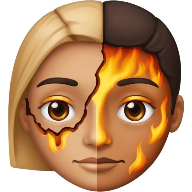 one half normal face other half burnt skin emoji
