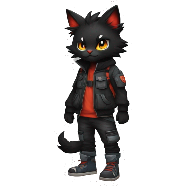 Edgy Shy Anthro boyish cool pretty dark black Litten-Pokémon-cat-fursona techwear emoji