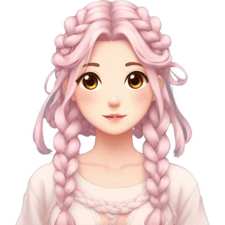 Gorgeous pastel anime girl with blushing face and hair garnitures and braided hair aesthetic trending style emoji
