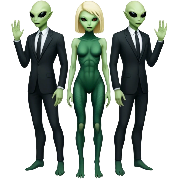 a blonde reptilian alien woman as men in black, full body, full figure emoji