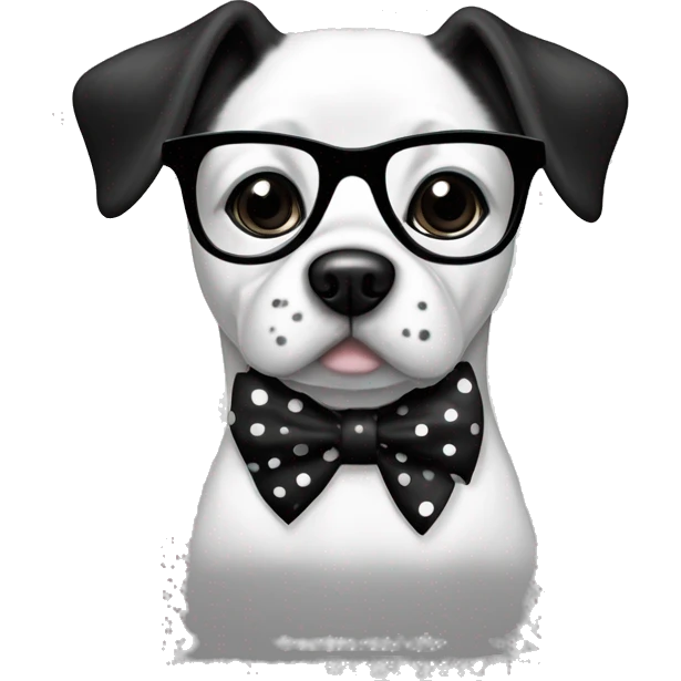 medium-black-and-white-dog-with-black-eyes-and-black-glasses-and-polkadot-black-white-bow-drawing emoji