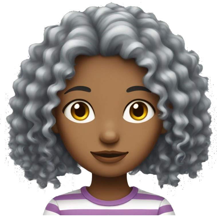 curly girl with a striped gray cat emoji