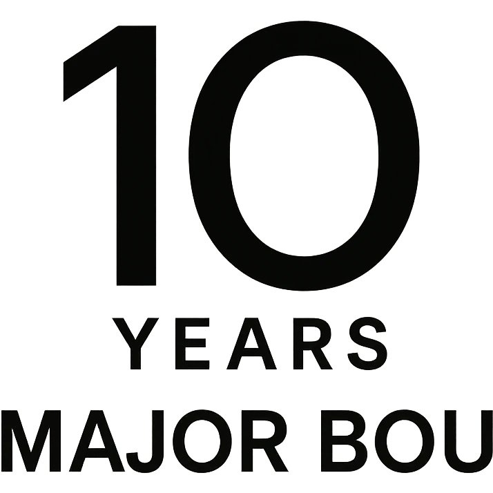 Minimalist 10th anniversary logo for Major Bou with a sleek black and white design emoji