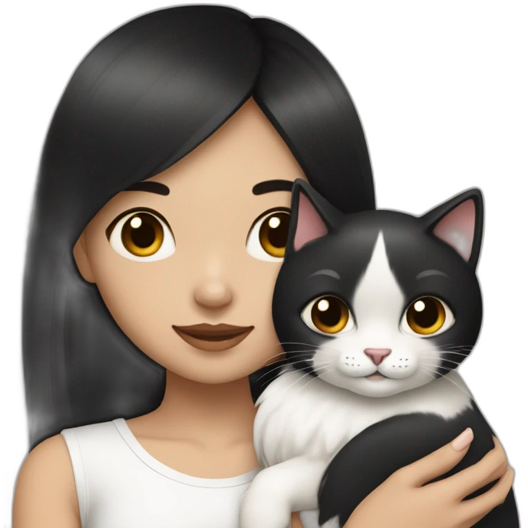 Black hair and while complexion Girl with a white cat in her lap emoji