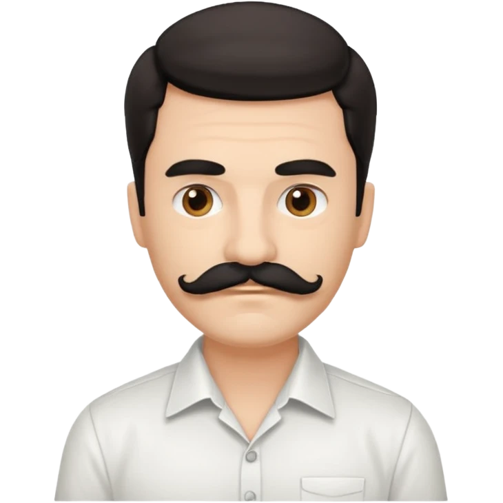 mustached man with medium hair and white shirt and black mustach and hair emoji