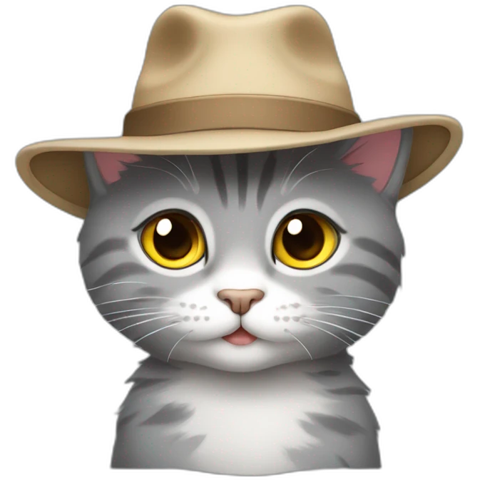 cute 2 years old gray cat with alot of hair and a hat emoji