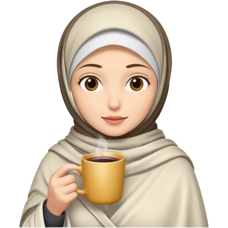 Beyaz kedi hijap bayan elinde kahve ve battaniyesi emoji